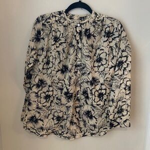 Mille Florian Blouse Sand Hibiscus Floral 100% Cotton XXS Resort Wear